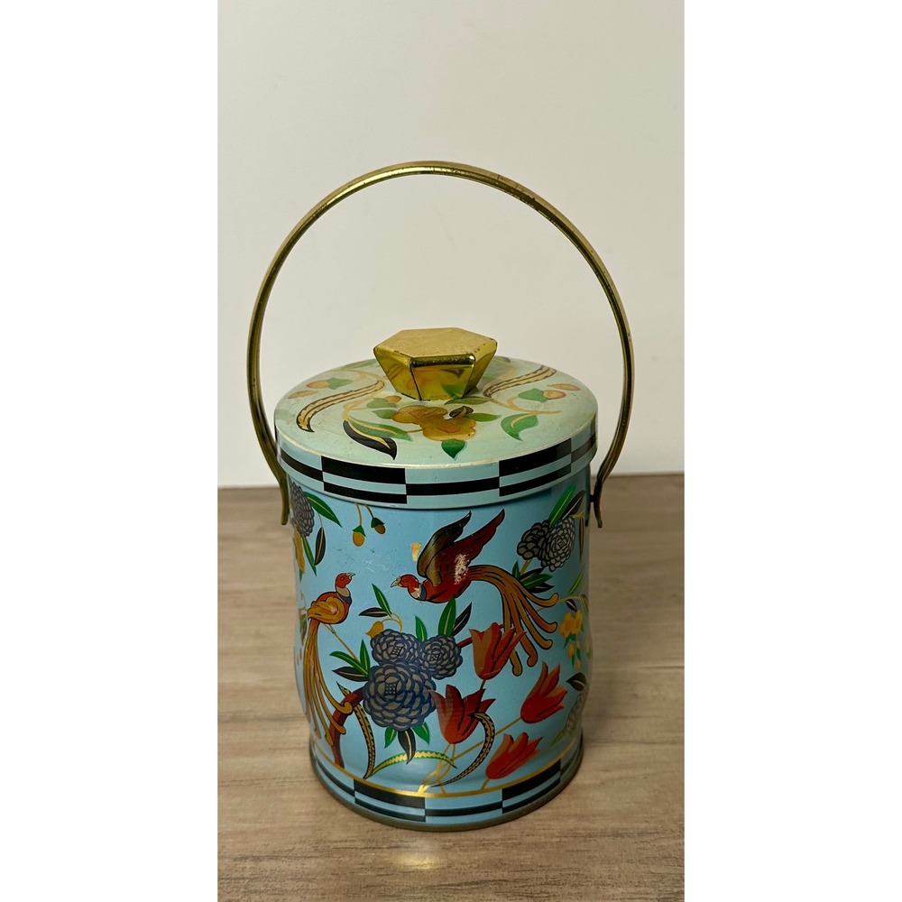 Vintage Murray-Allen Bird of Paradise Tin‎ Blue Floral with Handle